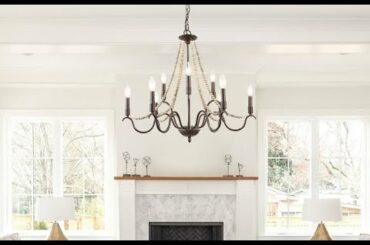 LNC Wood Bead Candle Style Chandelier - 9 Lights