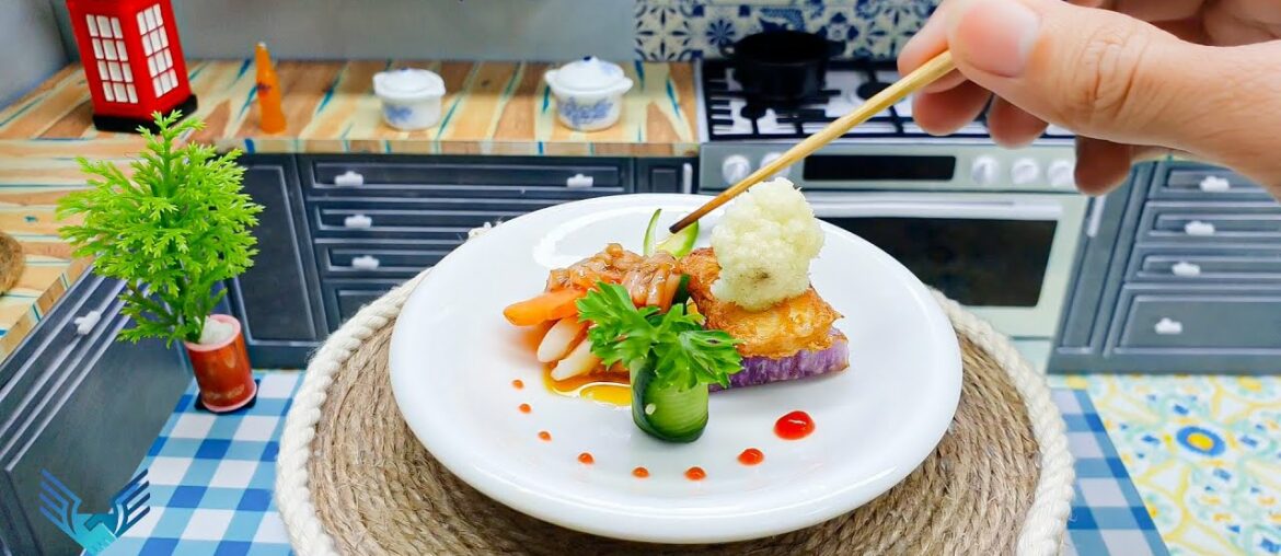 Easy Mini Fried Tofu and Boiled Cauliflower and Mushroom Sauce and Lotus Root Recipe / Mini Food Easy Mini Fried Tofu and Boiled Cauliflower and Mushroom Sauce and Lotus Root Recipe / Mini Food