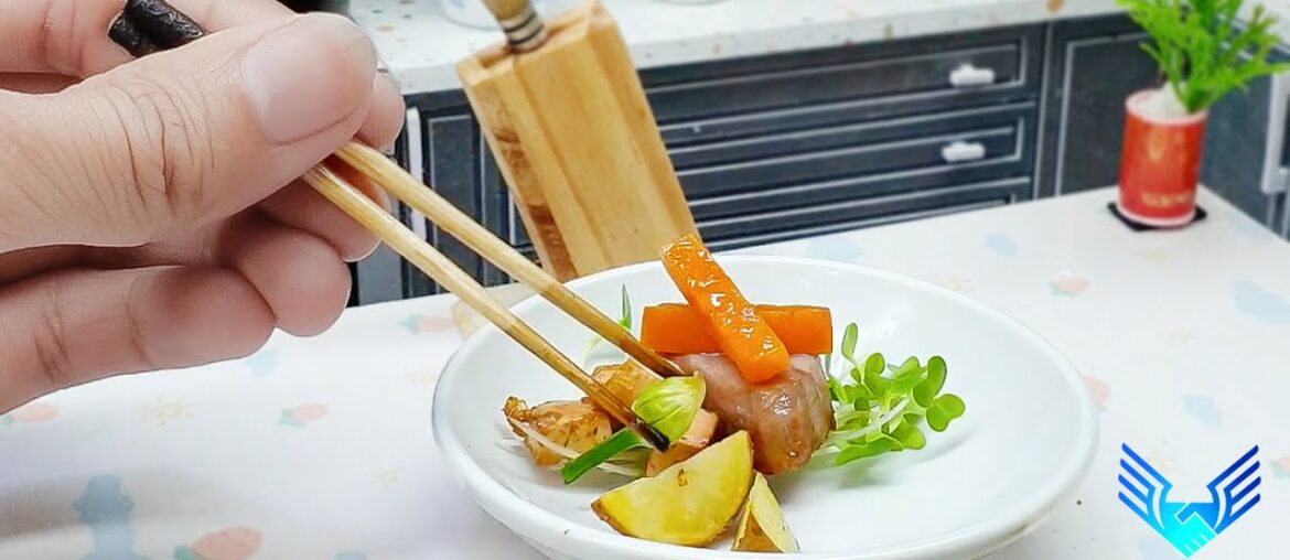Delicious Mini Pan fried Tuna and Tofu and French Fries with Sprouts Recipe / Mini Food Delicious Mini Pan fried Tuna and Tofu and French Fries with Sprouts Recipe / Mini Food