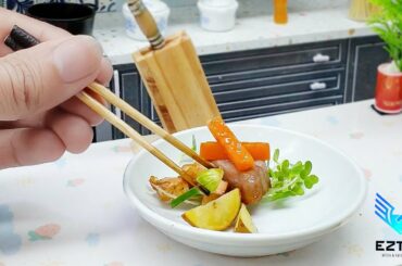 Delicious Mini Pan fried Tuna and Tofu and French Fries with Sprouts Recipe / Mini Food