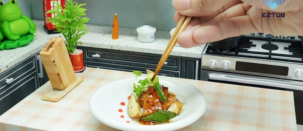 Homemade Miniature Spicy Tofu and Sprouts with French Fries / Easy Spicy Tofu Recipe / Mini Food Homemade Miniature Spicy Tofu and Sprouts with French Fries / Easy Spicy Tofu Recipe / Mini Food