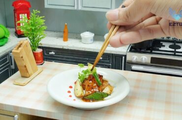 Homemade Miniature Spicy Tofu and Sprouts with French Fries / Easy Spicy Tofu Recipe / Mini Food