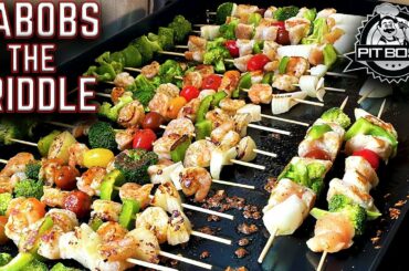 HOW TO COOK KABOBS ON FLAT TOP GRILL! CHICKEN AND SHRIMP SKEWERS ON PIT BOSS SIERRA GRIDDLE