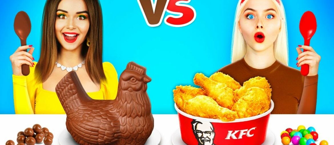 Eating Chocolate For 24 Hours Challenge | Real Food VS Chocolate Food Battles by RATATA CHALLENGE