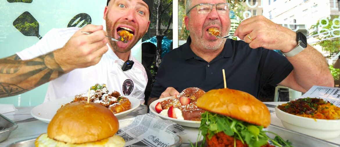 9 a.m. AMERICAN SOUTHERN BREAKFAST!! Chicken & Waffles + Matador Sandwich in Miami, Florida!!