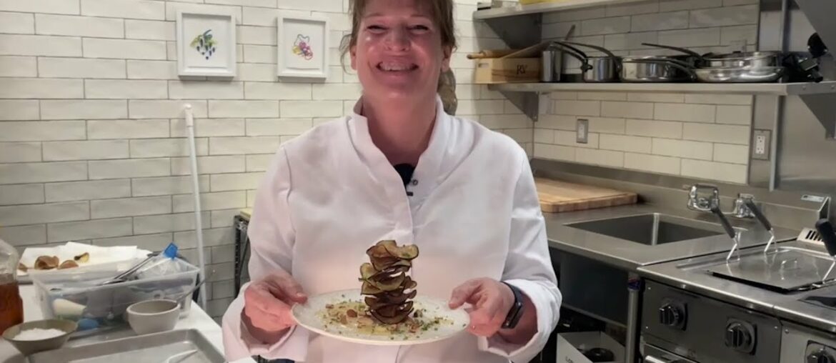 Centrolina chef Amy Brandwein cooking crispy eggplant Centrolina chef Amy Brandwein cooking crispy eggplant