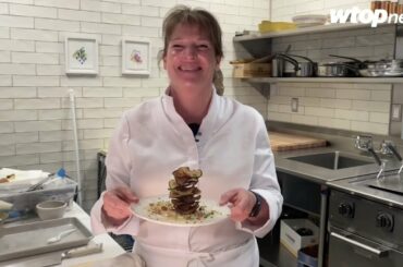 Centrolina chef Amy Brandwein cooking crispy eggplant