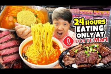 Eating ONLY KOREAN GROCERY STORE FOOD for 24 Hours! Lotte Mart FOOD TOUR