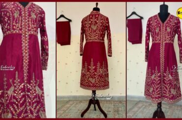 Wine Floor Length Dress in Beautiful hand embroidery work design we make Customize dresses