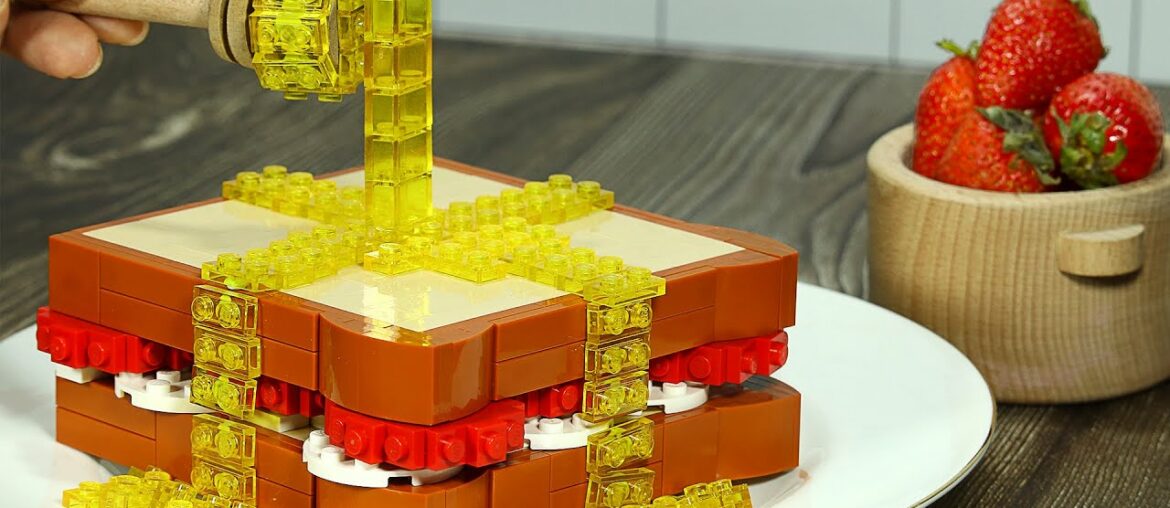 Yummy LEGO Strawberry French Toast Recipe IRL - Lego Food Stop Motion Cooking ASMR