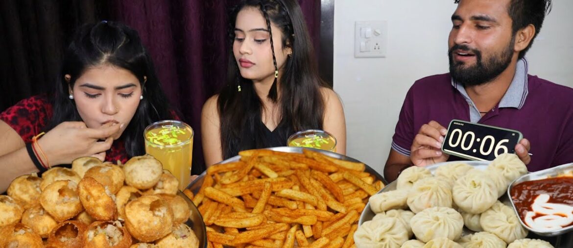 30 Seconds Golgappa (Pani Puri ), Momos and French Fries Challenge | 30 Seconds Food Challenge
