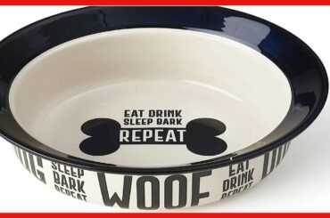 PetRageous 17001 Eat Drink Repeat Two-Tone Stoneware Dishwasher Safe Dog Bowl 4-Cup 8-Inch Diameter