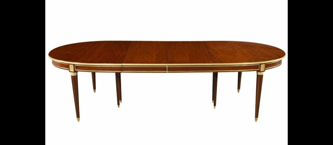DS-5205 Original French 1940’s Maison Jansen Dining Table Polished Mahogany with Brass Detailing