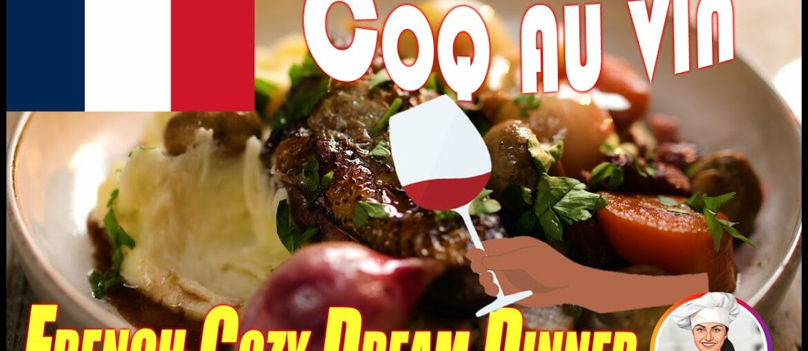 Brimming with flavor, coq au vin is a French stew of chicken braised in red wine with mushrooms.