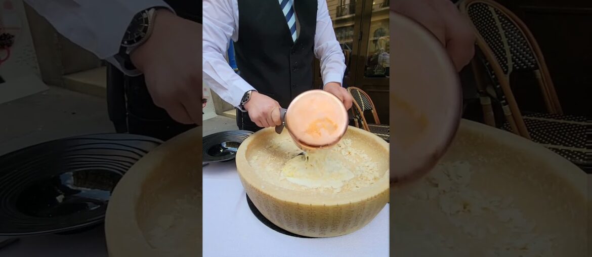 French Chef makes Pasta from Giant Cheese Wheel on Paris Street #shorts  #paris #pasta