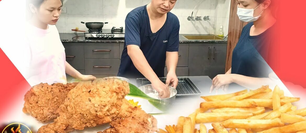 KFC STYLE CRISPY FRIED CHICKEN AND FRENCH FRIES RECIPE | HOME MADE FRIED CHICKEN WITH FRENCH  FRIES