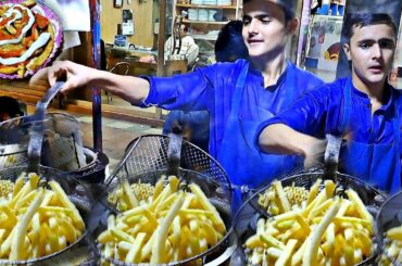 14 Years Old Hardworking Kid Making French Fries on Street Food Karachi. Pakistani Street Food Fries