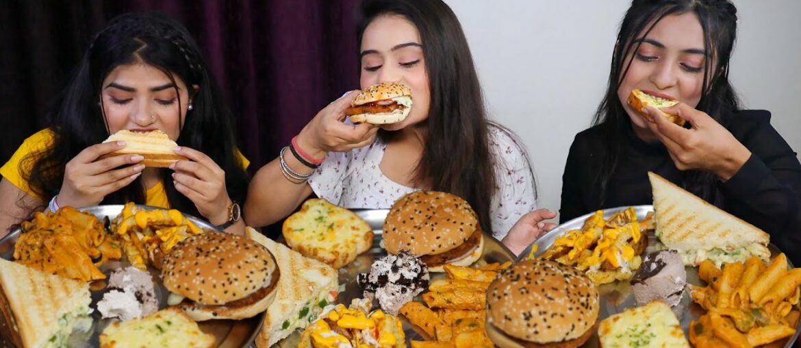 Burger, Sandwich, Pasta, Chocolate, Garlic Bread and Cheesy French Fries Challenge | Food Challenge Burger, Sandwich, Pasta, Chocolate, Garlic Bread and Cheesy French Fries Challenge | Food Challenge
