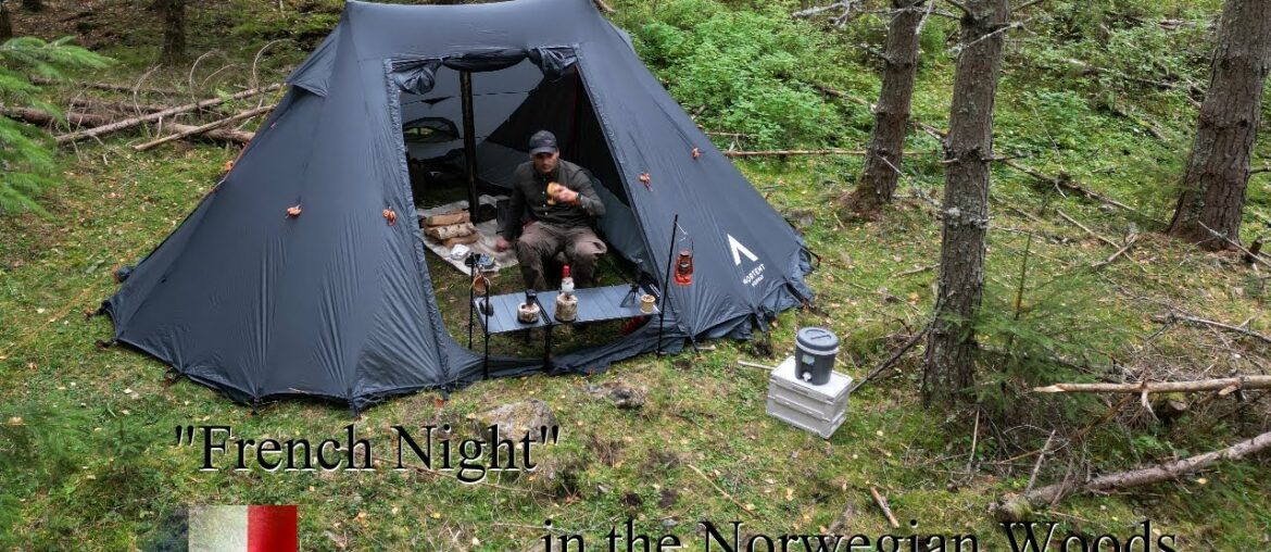 ASMR "French Night", Camping in the Norwegian Woods. Modular Tetris Table Kilos Gear & NorTent Koie