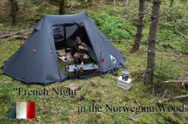 ASMR "French Night", Camping in the Norwegian Woods. Modular Tetris Table Kilos Gear & NorTent Koie
