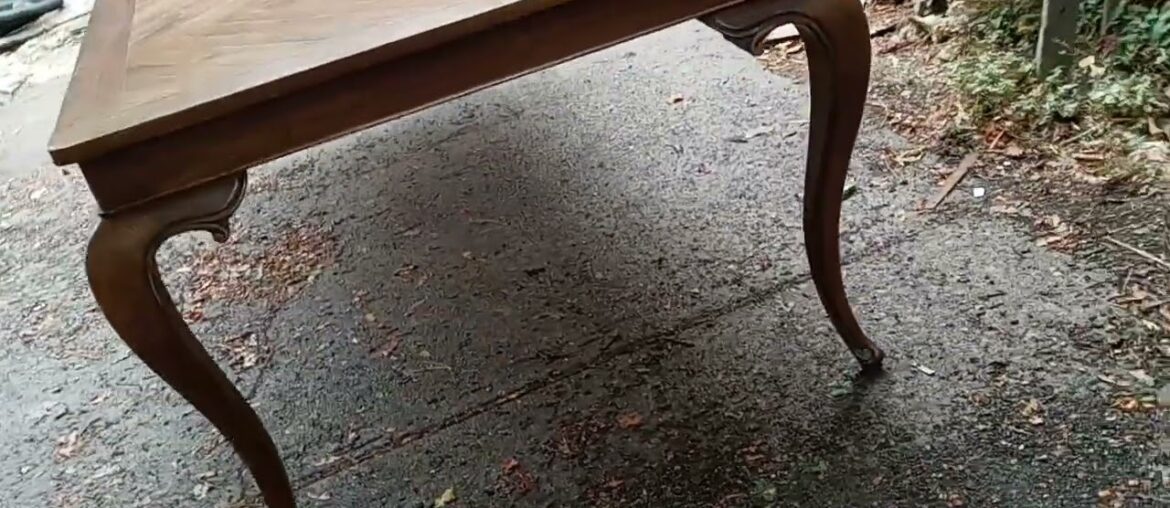 Dining table in the French style with chevron top is ready to go home to Seattle.  Sep 29, 2022