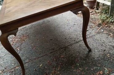 Dining table in the French style with chevron top is ready to go home to Seattle.  Sep 29, 2022