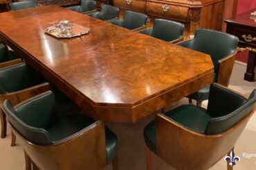Antique Art Deco Burr Walnut Dining Table & Chairs by Hille