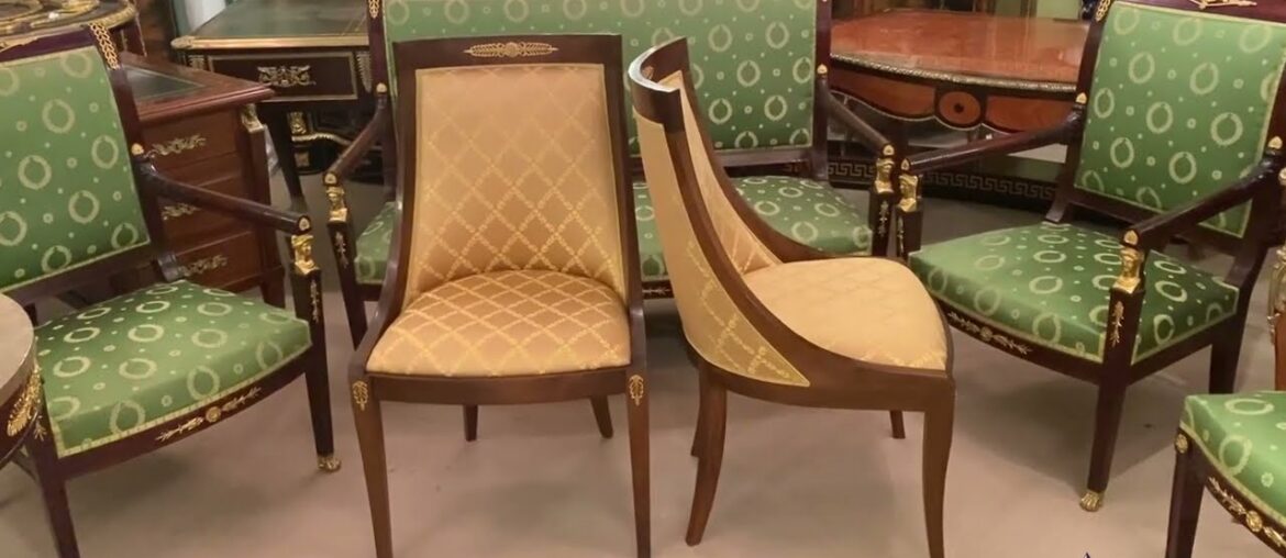 Bespoke Set of French Empire Revival Gondola Dining Chairs