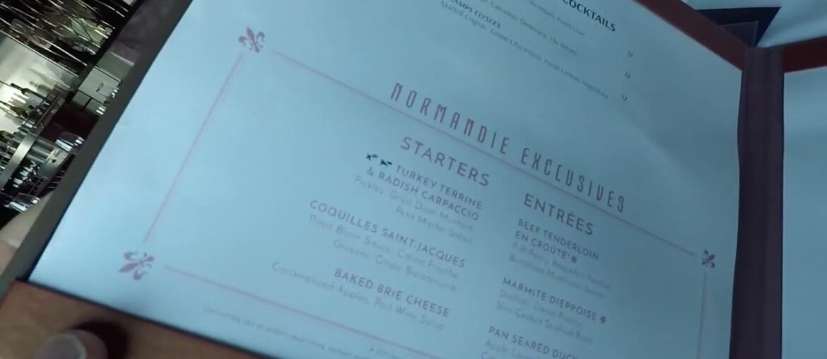 Normandie Restaurant on Celebrity Beyond Cruise Ship Menu featuring modern French Cuisine.