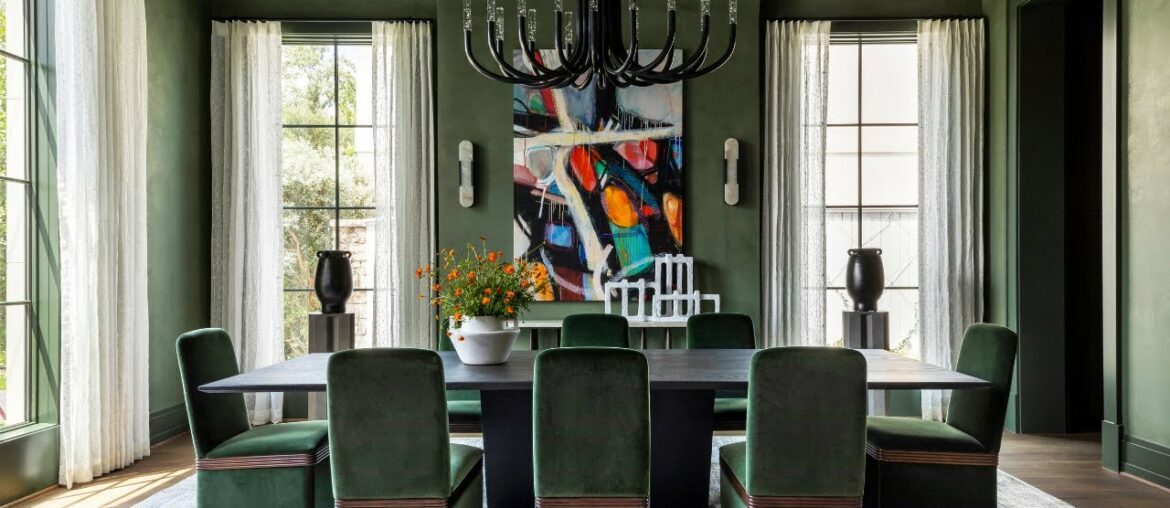 Tour This Dramatically Green Plastered Dining Room with Layered Beautiful Details Throughout