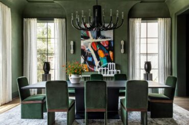 Tour This Dramatically Green Plastered Dining Room with Layered Beautiful Details Throughout