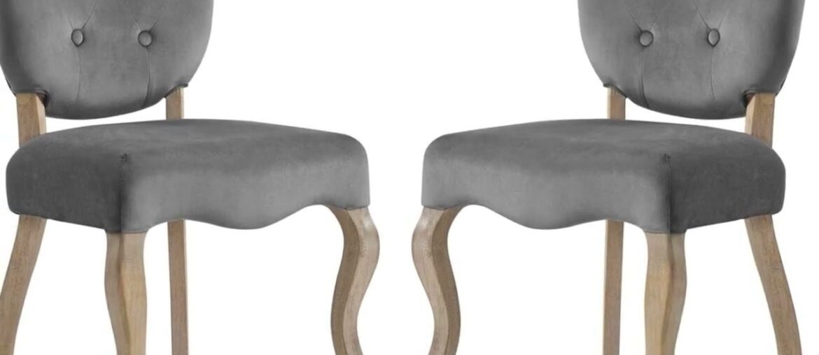 Modway Array French Vintage Tufted Performance Velvet Two Dining Chairs in Gray Modway Array French Vintage Tufted Performance Velvet Two Dining Chairs in Gray