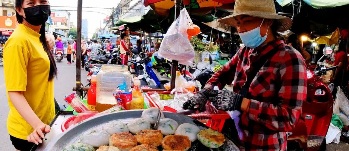 Popular Street Food - Garlic Chive Cake, French Fries, Grilled Fish, Duck, Beef, Cambodia Sandwich