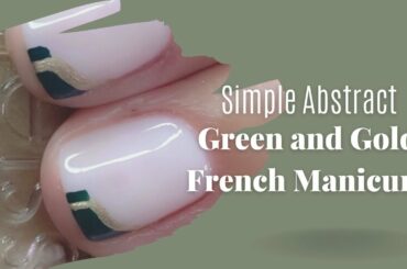 Simple Abstract Green And Gold French Manicure