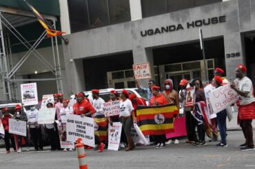 Ugandans in USA at the French embassy in New York demonstrating in support of the EU