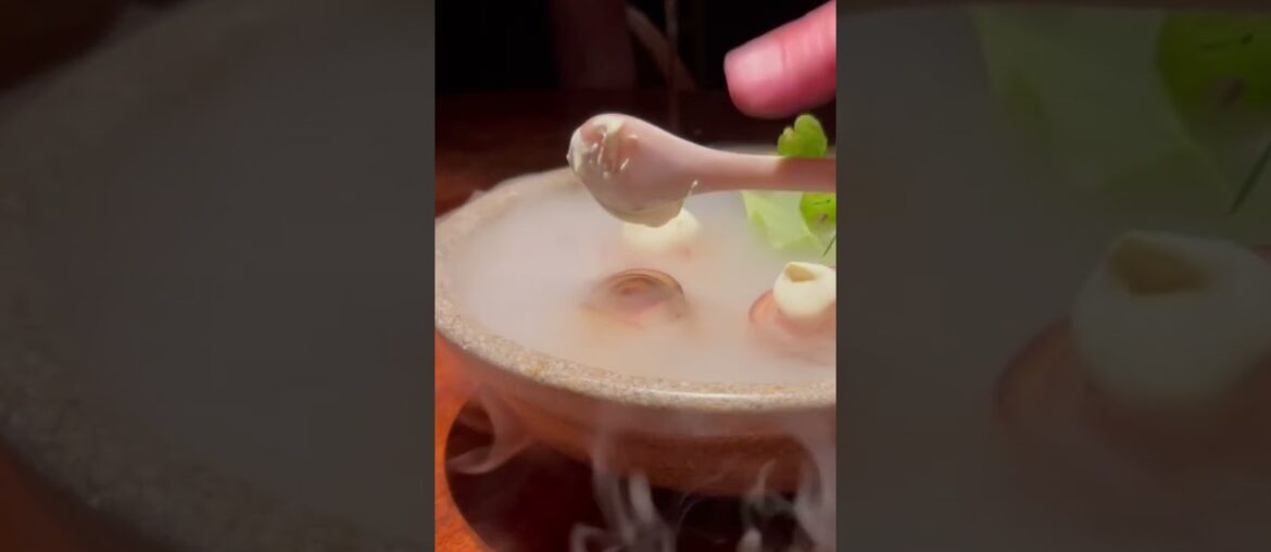 Geoduck, Sea Urchin and Stone Fruit from three Michelin Star Atelier Crenn in San Francisco.