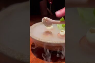 Geoduck, Sea Urchin and Stone Fruit from three Michelin Star Atelier Crenn in San Francisco.