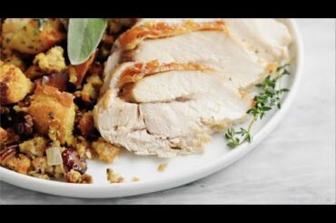 Sheet Pan Herb Roasted Turkey and Cranberry Pecan Stuffing