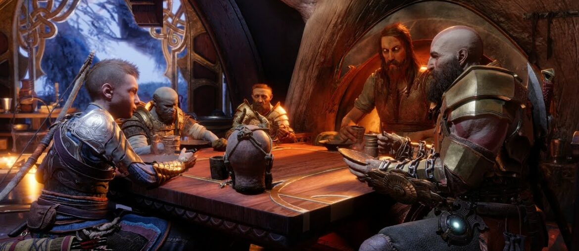 Dinner Table Scene with Kratos, Tyr, Atreus, Mimir – God of War Ragnarok Dinner Table Scene with Kratos, Tyr, Atreus, Mimir - God of War Ragnarok