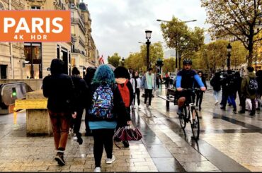 Paris France, Paris evening ambience with light rain, walking tour - November 15, 2022 - [ 4K HDR ]