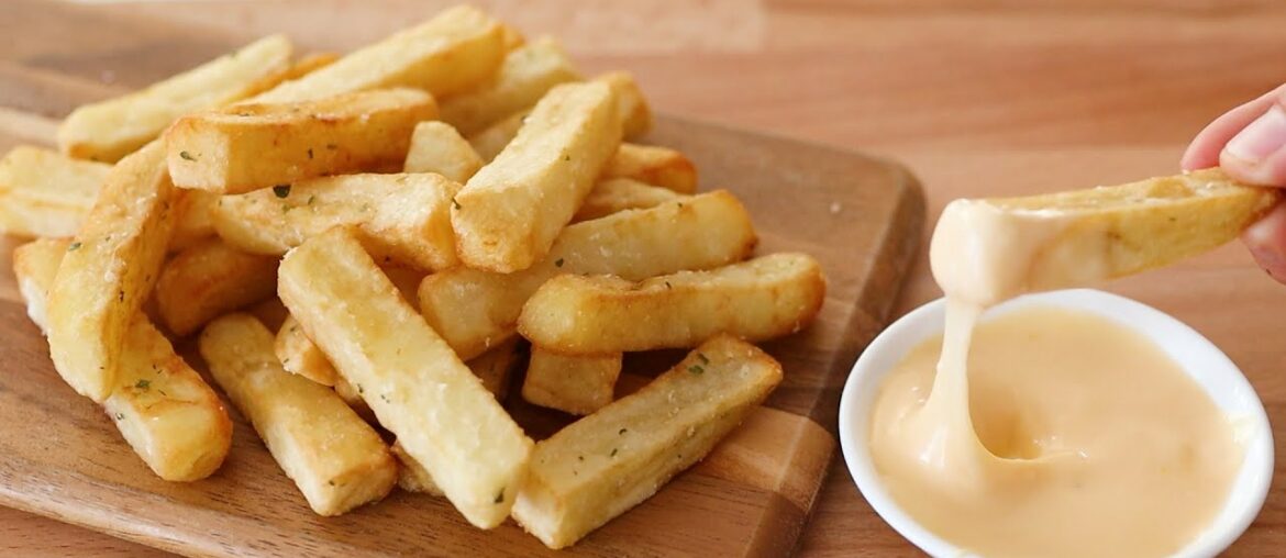 How easy french fries made from 2 potatoes! Free garlic cheese sauce recipe inside