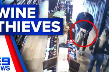 Two thieves caught on CCTV stealing wine bottle worth $12,500 | 9 News Australia