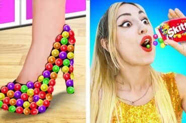 SKITTLE SHOES TO SNEAK FOOD INTO SCHOOL | BEST SNEAKING SNACKS INTO CLASS IDEAS, HACKS, TIPS