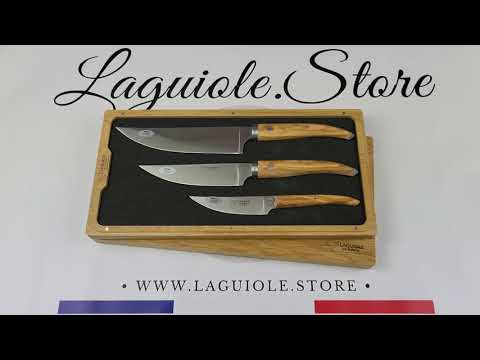Set of 3 Laguiole Kithen Knives Gourmet – Olivewood Set of 3 Laguiole Kithen Knives Gourmet - Olivewood