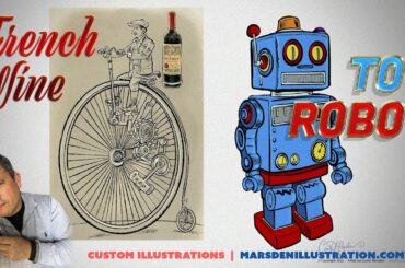 Parisian bicycle with Petrus wine - Classic Toy Robot from the 1950s