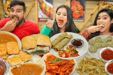 Spring Roll, Momos, Chilli Potato, Paav Bhaji,  French Fries, Vada Pav, Gulab Jamun Eating Challenge