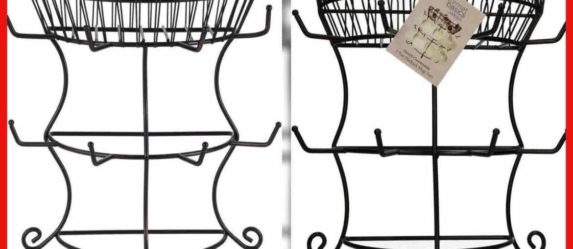 Gourmet Basics by Mikasa French Countryside Metal Mug Tree with Storage Basket, Antique Black Gourmet Basics by Mikasa French Countryside Metal Mug Tree with Storage Basket, Antique Black