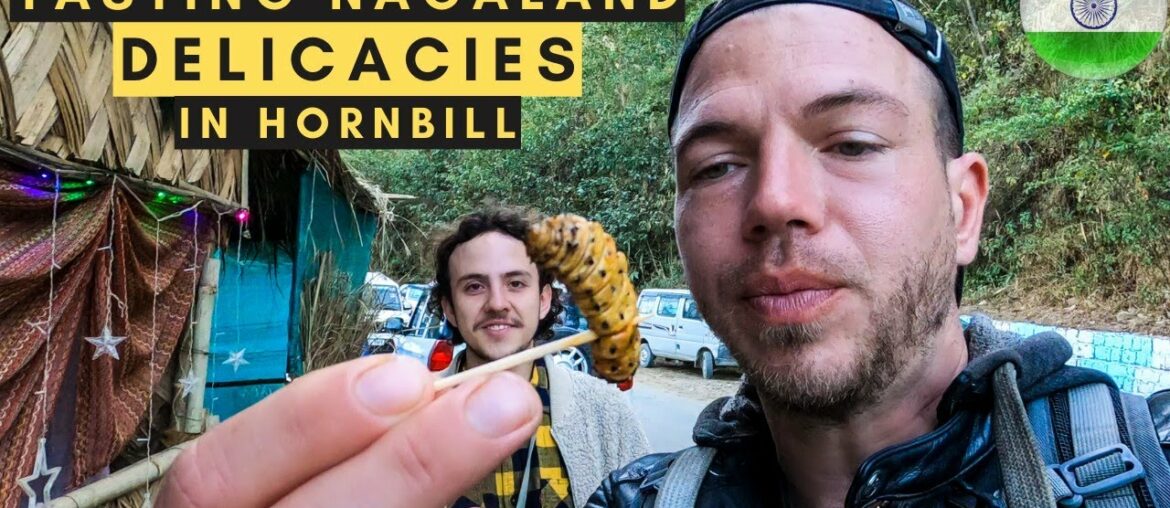 Colombian & French dudes trying DOG, SILKWORMS and RICE BEERS in Hornbill fest