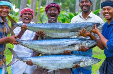 3 BIG FISH FRY | Streaked Spanish Mackerel Fish Fry Recipe Cooking In Village Vanjaram Meen Varuval