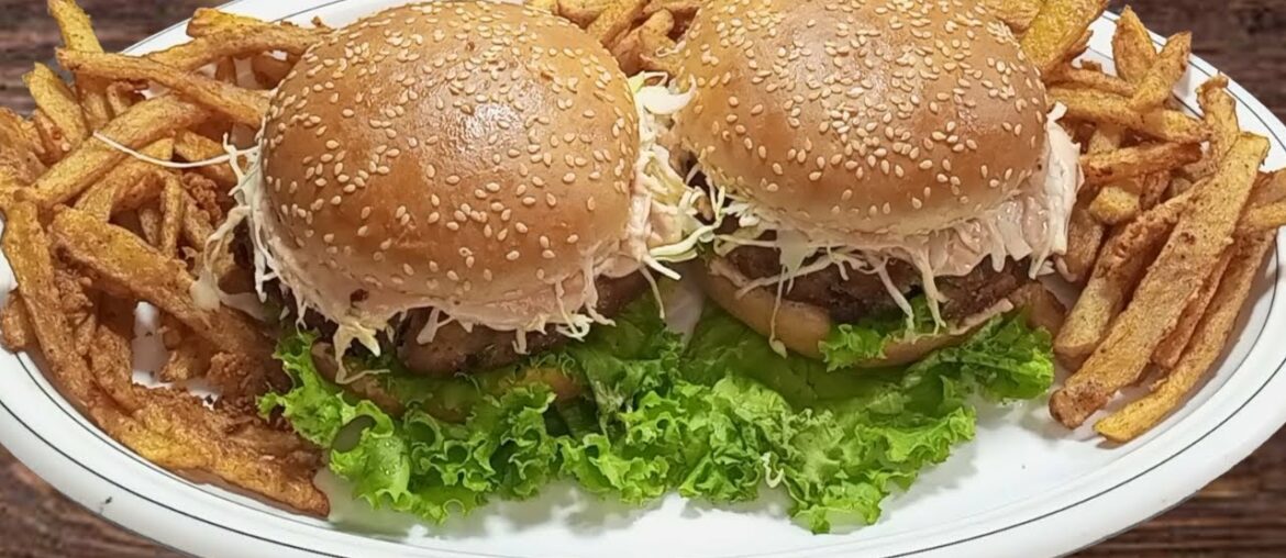 Potato Burger with Crispy French Fries Recipe | Aloo Tikki Burger Recipe | Burger Recipe